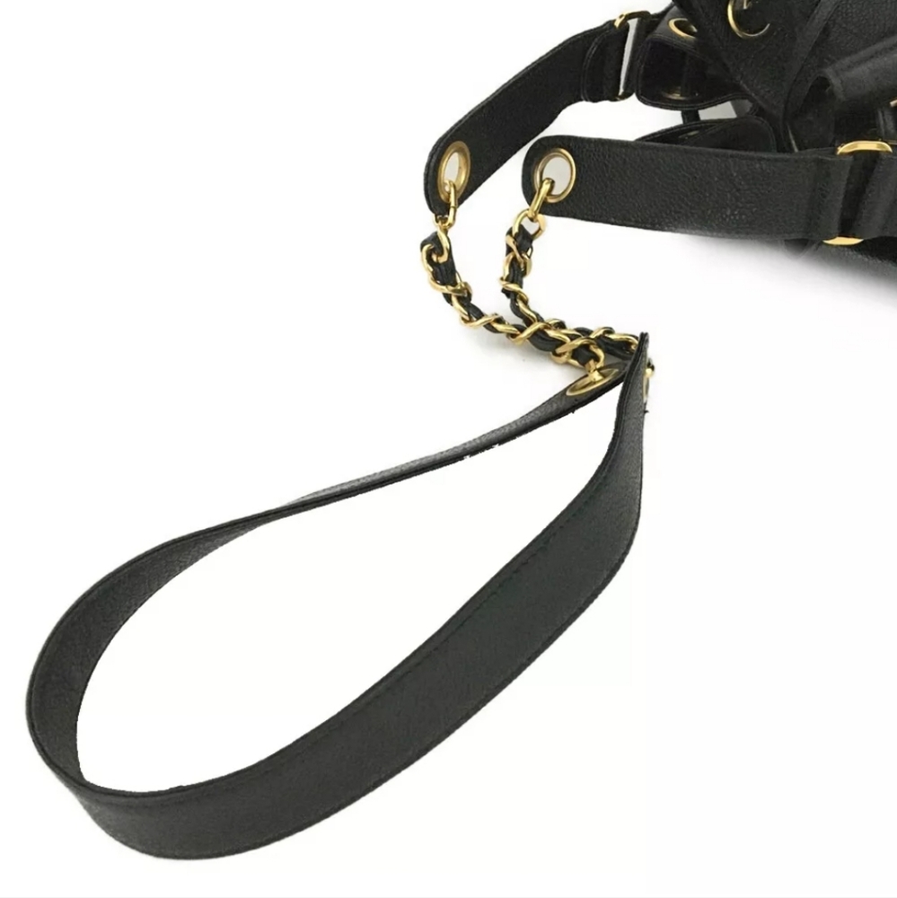 CHANEL Black Triple Coco CC Logo Cavier Leather Drawstring Shoulder Bag - Picture 6 of 12